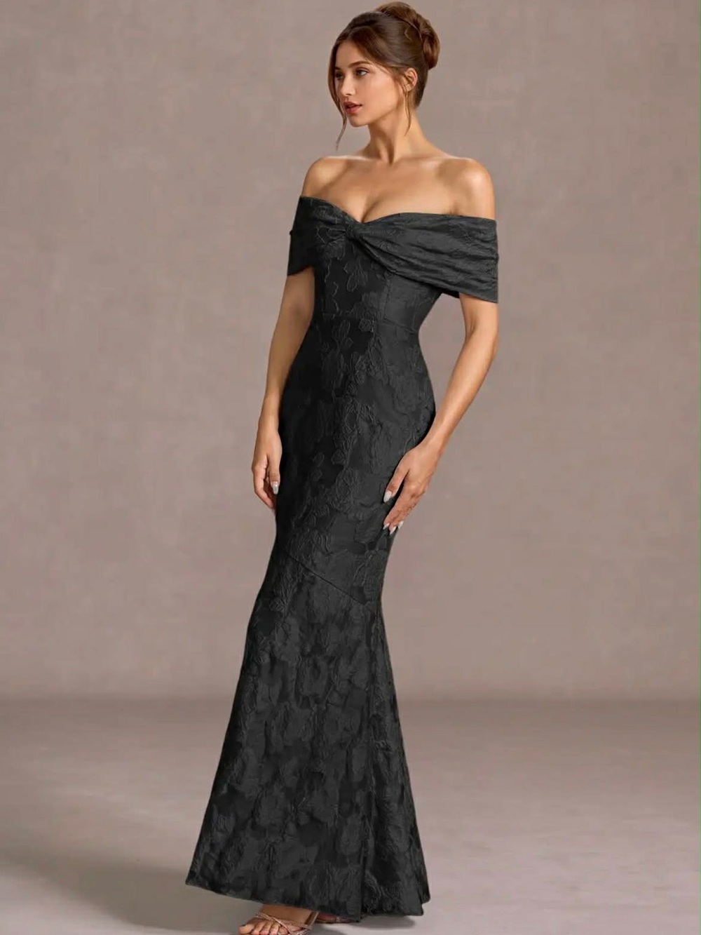 Off-Shoulder Black Evening Gown